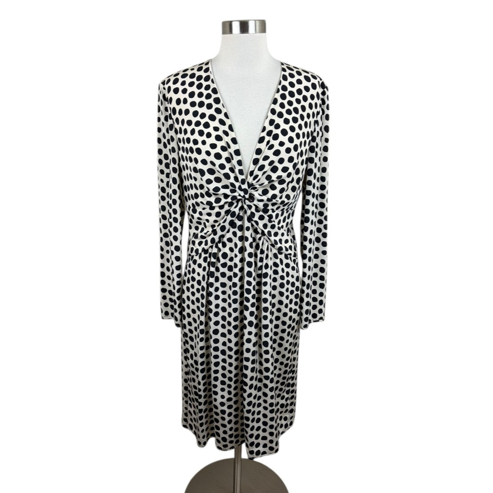 Vintage Valentino NEW Ivory Black Polka Dot 100% Silk Dress Size 12 Italy